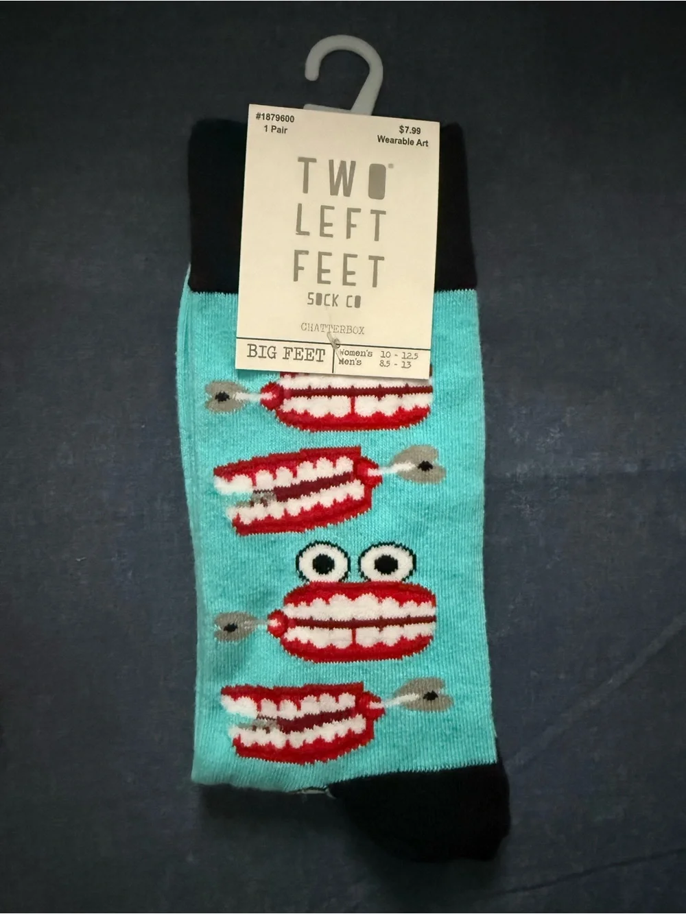 Two Left Feet Big Feet Chattering Teeth Crew Socks - Turquoise